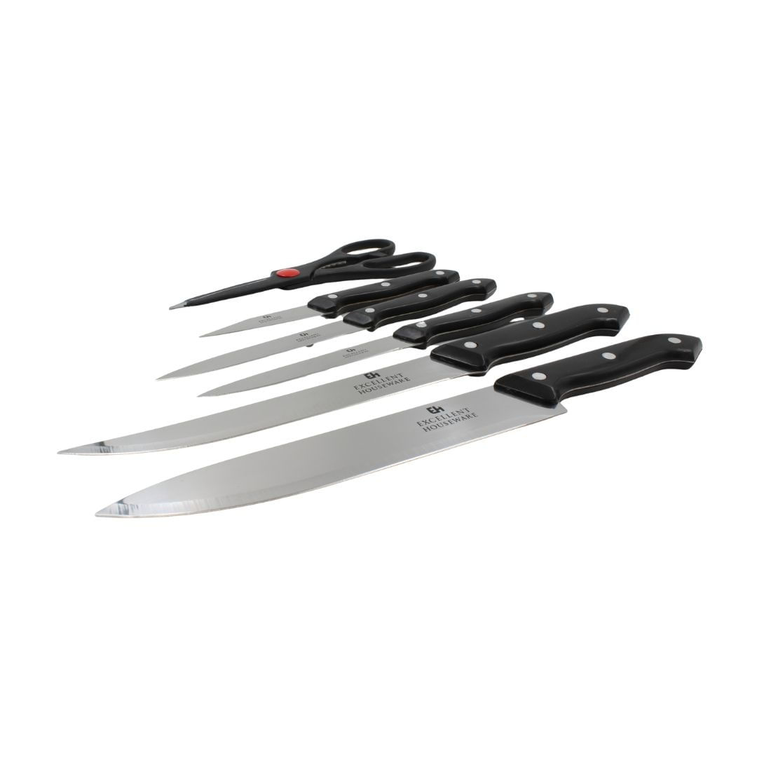 Set cutite Excellent Houseware, 5 cutite, foarfeca si suport din lemn — imaginea 3