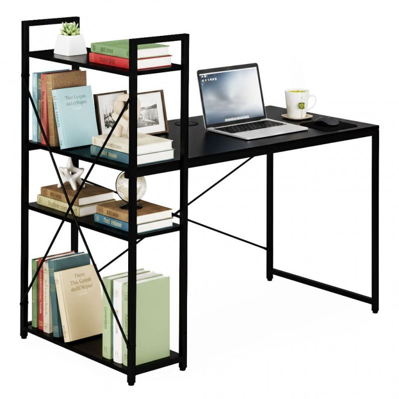 Masa de birou cu raft lateral negru, 120x60 cm, JollyMag, STL24CZ — imaginea 3