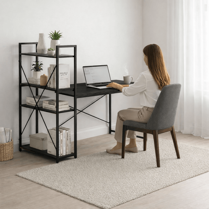 Masa de birou cu raft lateral negru, 120x60 cm, JollyMag, STL24CZ — imaginea 5