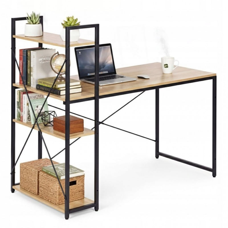 Masa de birou cu raft lateral maro, 120x60 cm, JollyMag, STL24JBR — imaginea 2