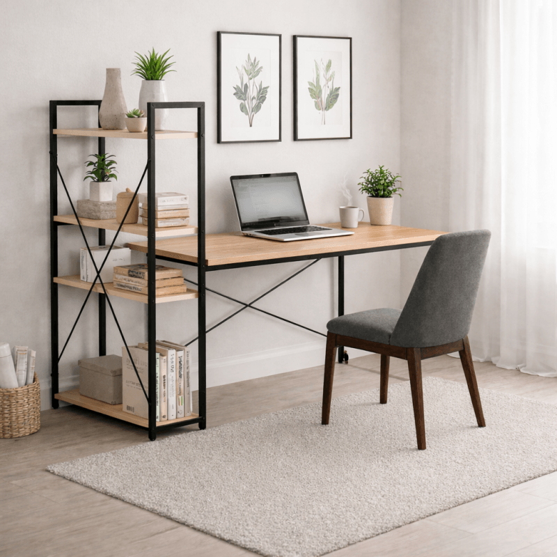 Masa de birou cu raft lateral maro, 120x60 cm, JollyMag, STL24JBR — imaginea 4