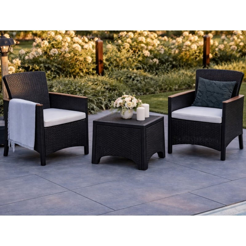 Set mobilier, masa si 2 scaune, pentru gradina, terasa sau balcon, imitatie ratan, JollyMag, SC08 — imaginea 3
