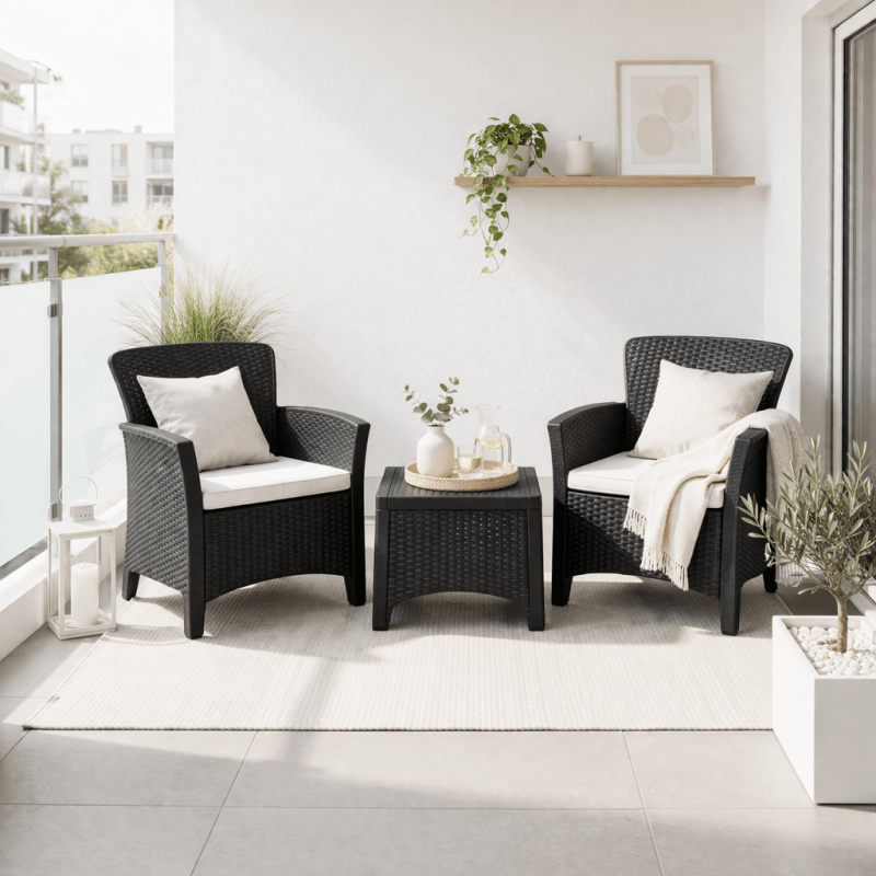 Set mobilier, masa si 2 scaune, pentru gradina, terasa sau balcon, imitatie ratan, JollyMag, SC08 — imaginea 4