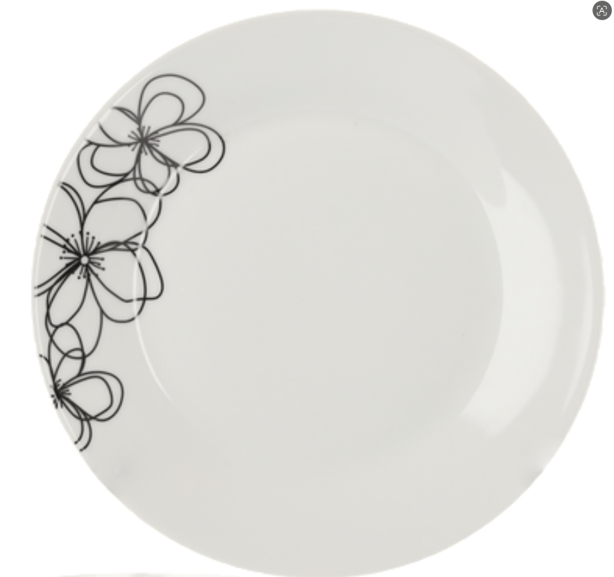 Set de 6 farfurii albe, rotunde, 19 cm, model minimalist flori negre, JollyMag, AIC2301