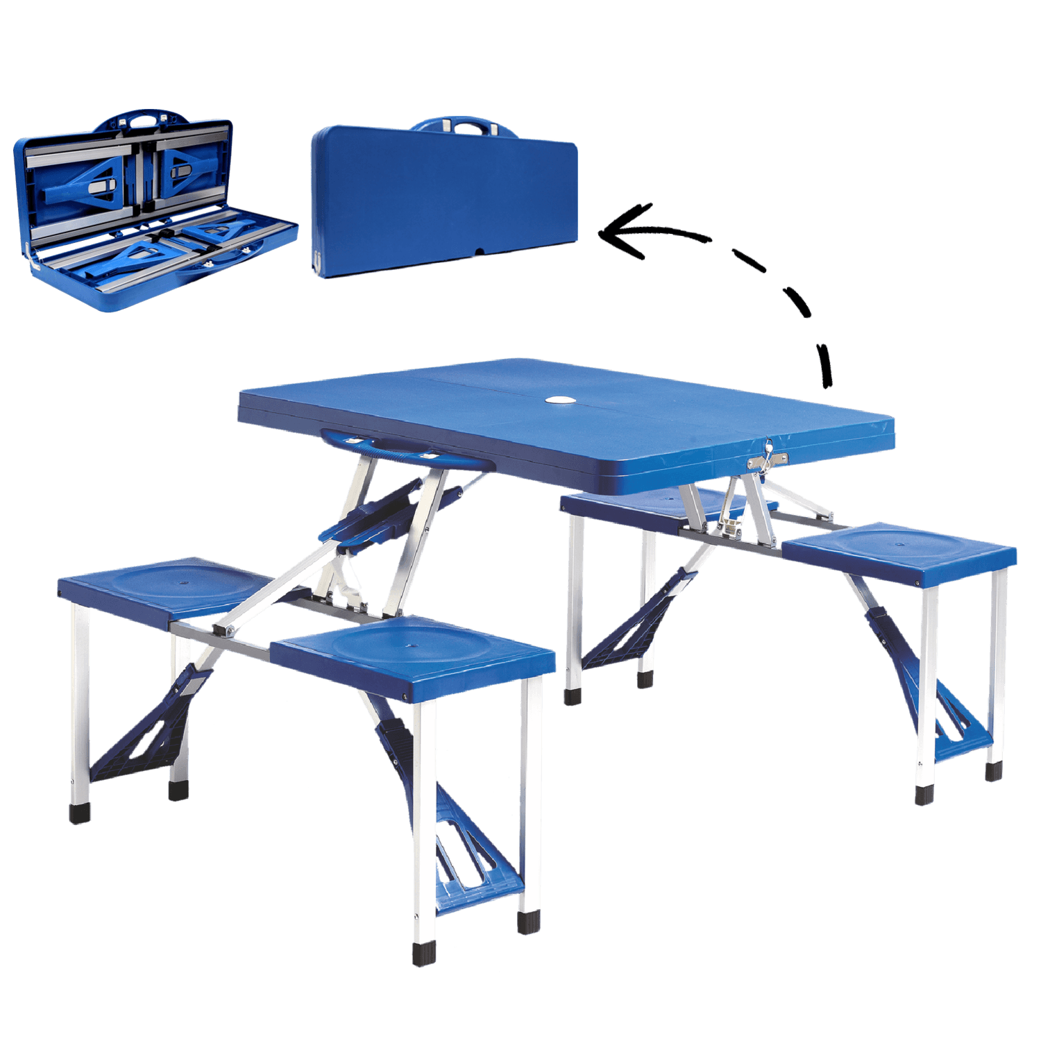 Set mobilier, masa pliabila albastra si 2 bancute pliabile, pentru gradina, camping sau pescuit, tip valiza, JollyMag, OXE2712 — imaginea 4