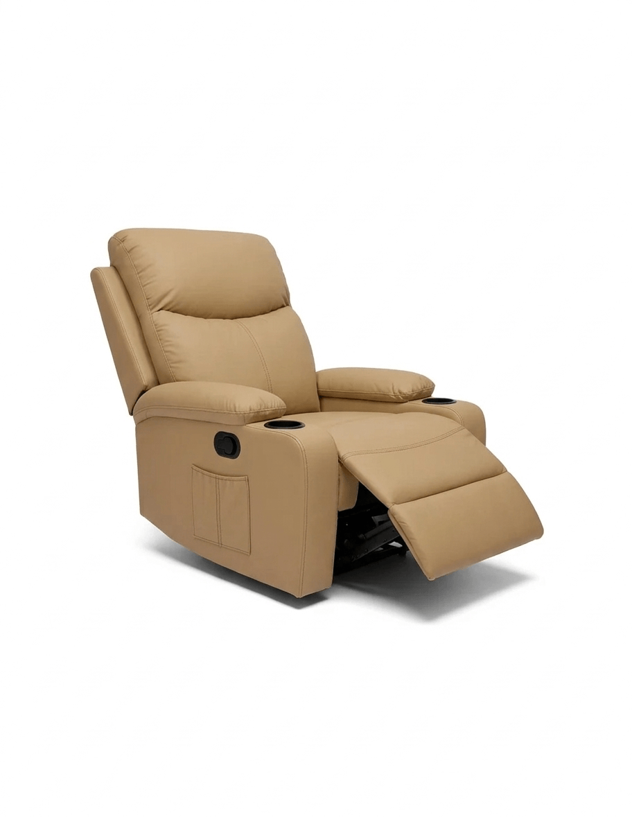 Fotoliu confortabil tip canapea extensibila, piele ecologica maro deschis, JollyMag, SOF01BR — imaginea 2