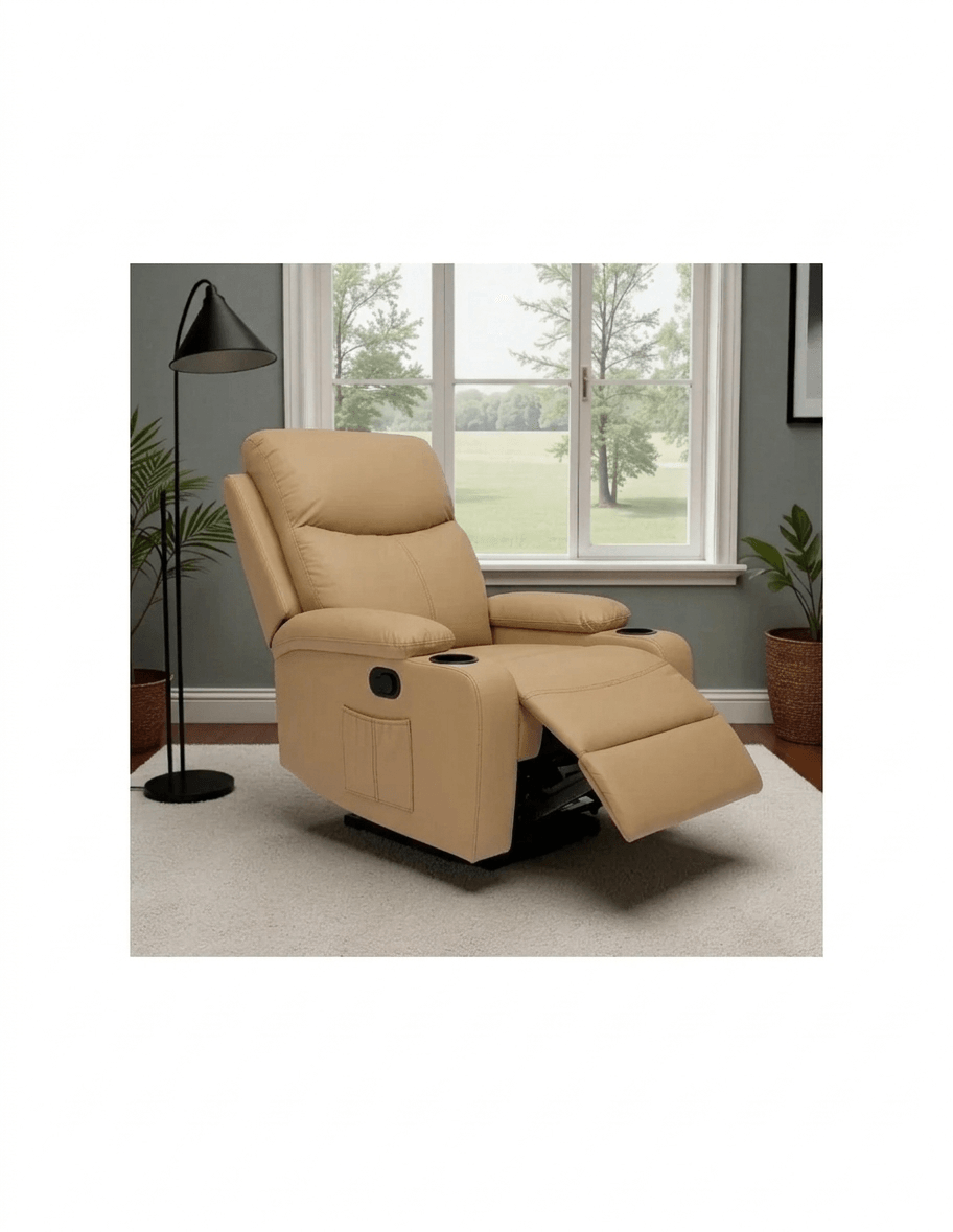 Fotoliu confortabil tip canapea extensibila, piele ecologica maro deschis, JollyMag, SOF01BR — imaginea 5