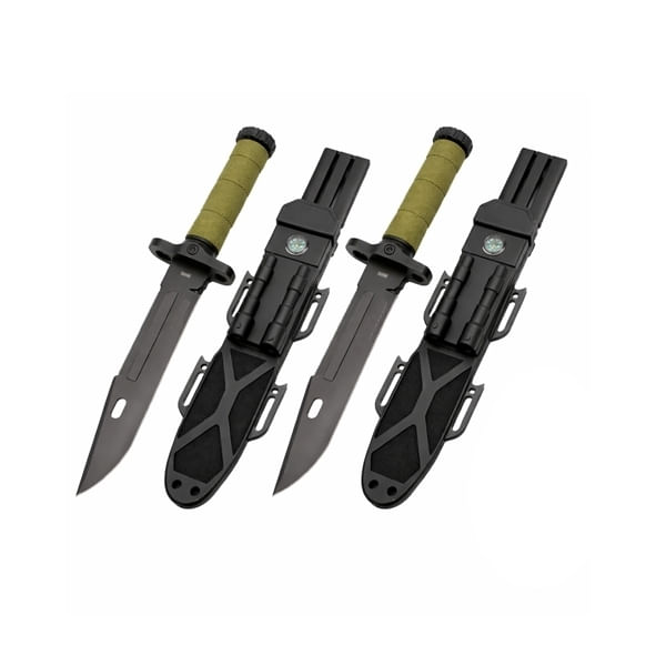 Set de doua cutite cu amnar si ascutitor , 32 cm DEPOX® , teaca multifunctionala, verde military - imagine 2