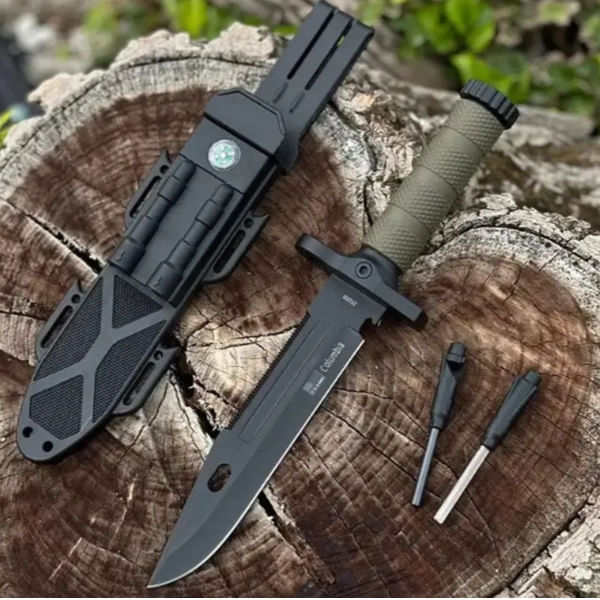 Set de doua cutite cu amnar si ascutitor , 32 cm DEPOX® , teaca multifunctionala, verde military - imagine 4