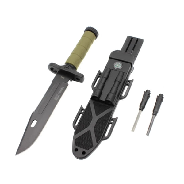 Set de doua cutite cu amnar si ascutitor , 32 cm DEPOX® , teaca multifunctionala, verde military - imagine 5