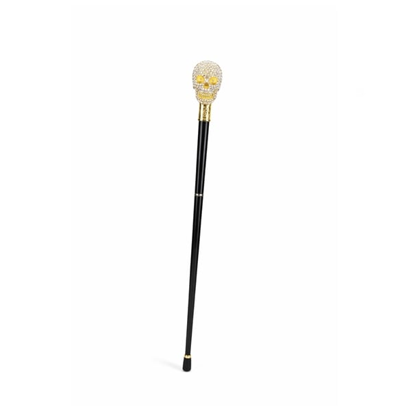 Baston de mers, decorativ, DEPOX®, Cap de craniu, metalic, 92 cm, auriu/negru