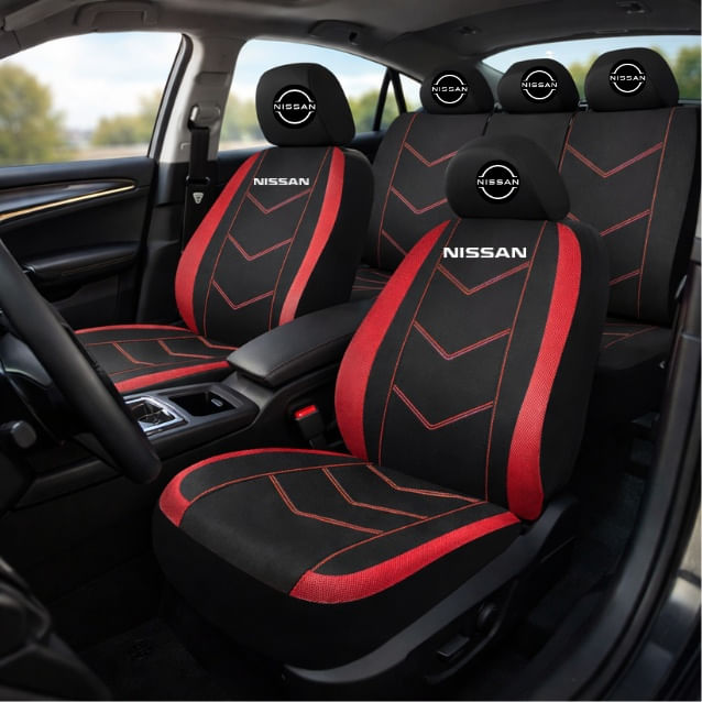 Set Huse Scaune Universale HLX6 Compatibile cu Nissan NOU – Negru/Rosu