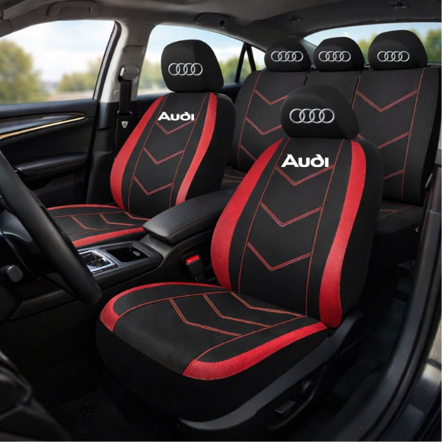 Set Huse Scaune Universale HLX6 Compatibile cu Audi – Negru/Rosu