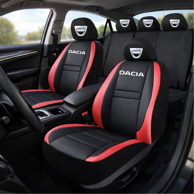 Set Huse Scaune Universale HLX5 Compatibile cu Dacia – Negru/Rosu