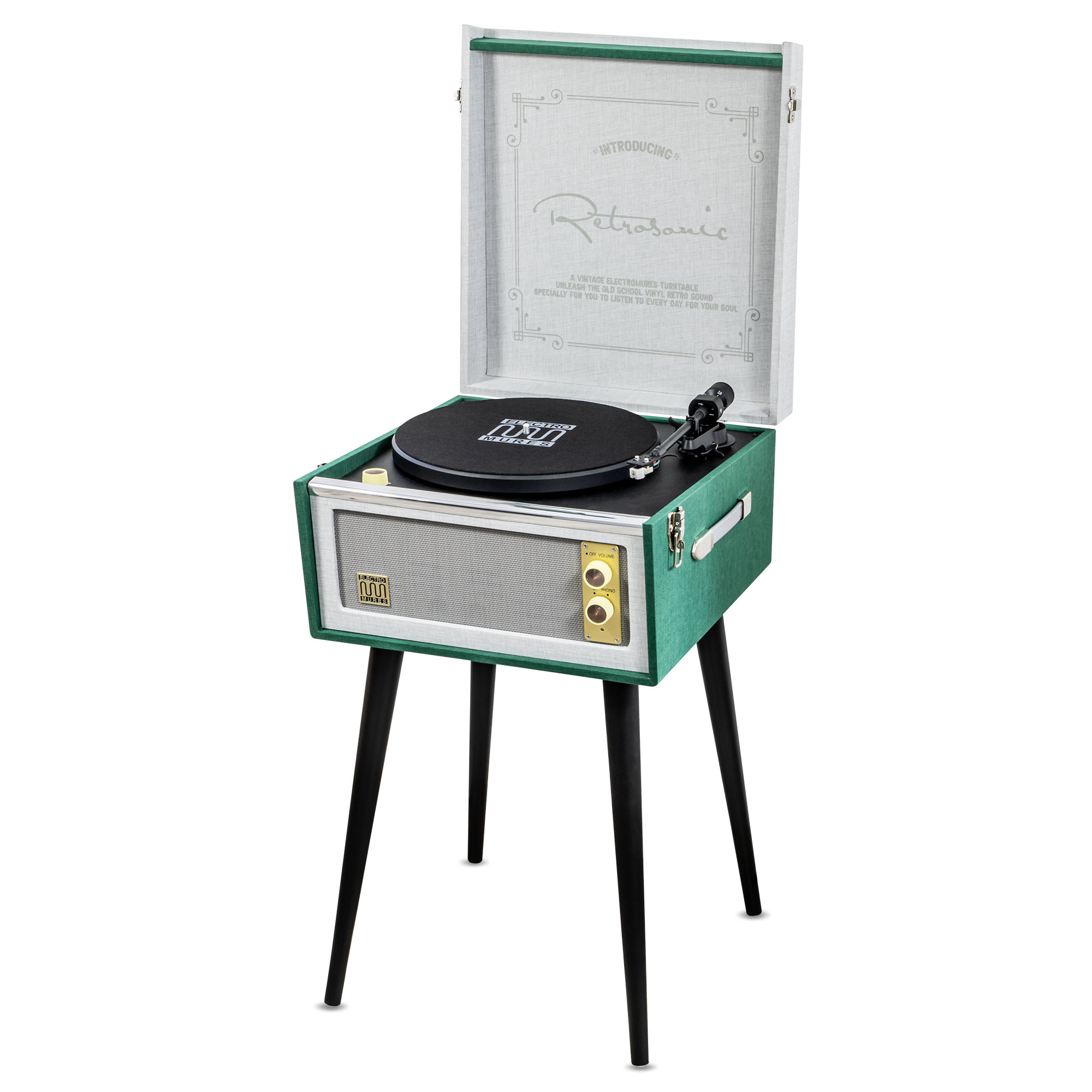Pick-up stereo Electromures EM 1025 Retrosonic, doza Audio-Technica AT-3600L, 33/45 RPM, Bluetooth, portabil, Verde