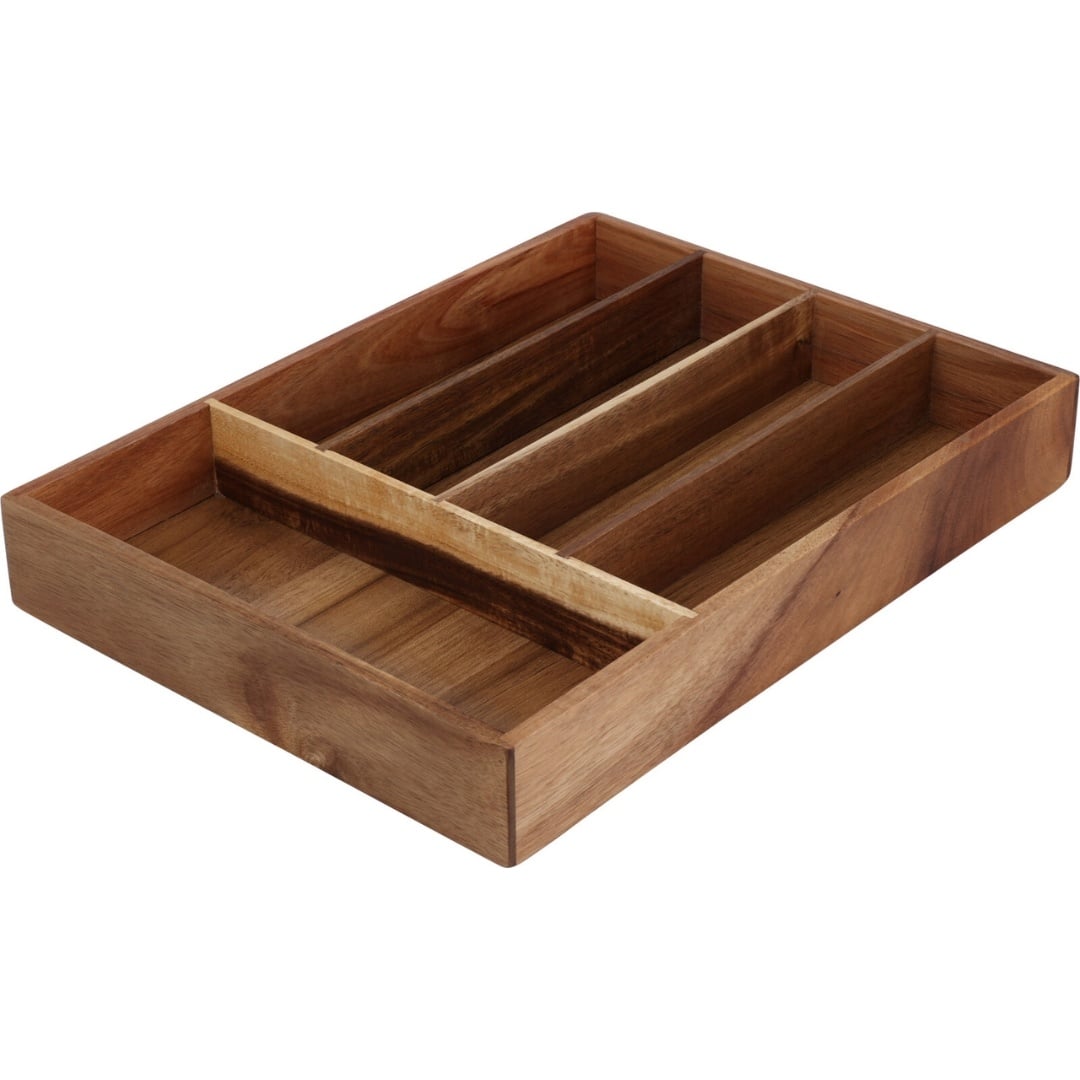 Organizator tacamuri din lemn 35 x 26 x 5 cm – suport sertar bucatarie, 5 compartimente — imaginea 2