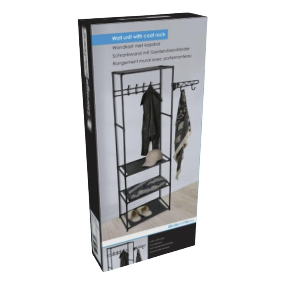 Cuier multifunctional cu polite si carlige, compact si modern 50x36x170 cm