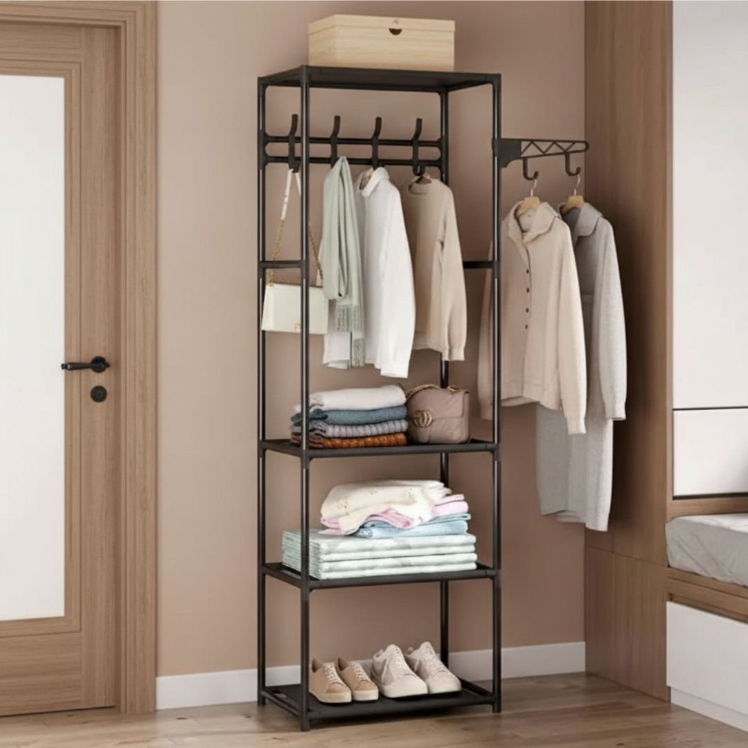 Cuier multifunctional cu polite si carlige, compact si modern 50x36x170 cm — imaginea 5