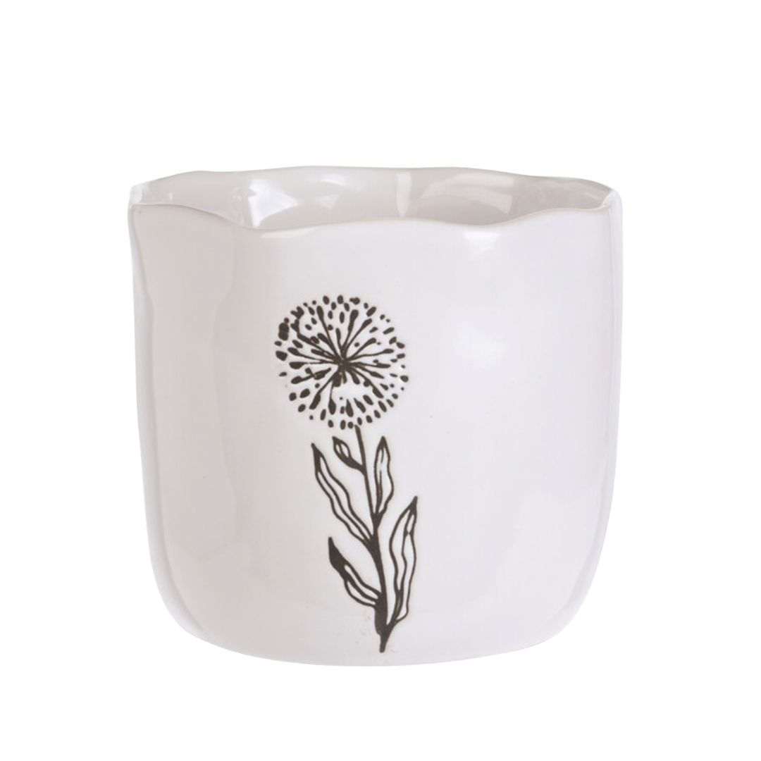 Masca ghiveci decorativ, pentru plante si flori, din portelan alb cu model floral, 13x15 cm — imaginea 3
