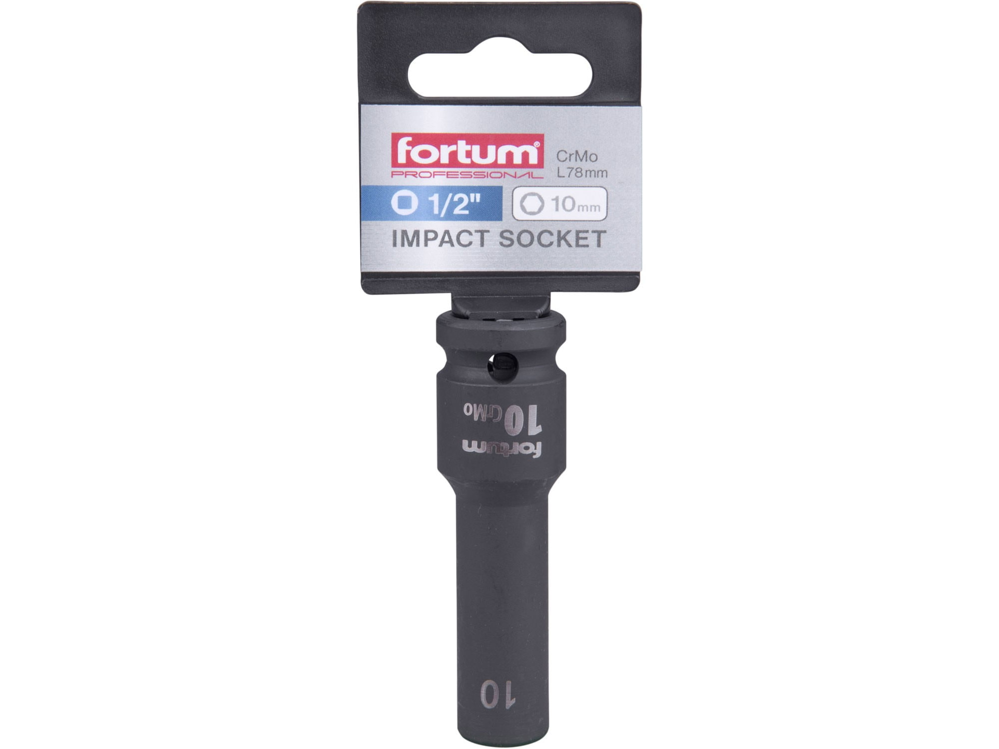Cheie tubulara impact 10mm 1/2" Fortum 4703210, CrMoV, lungime 78mm — imaginea 2