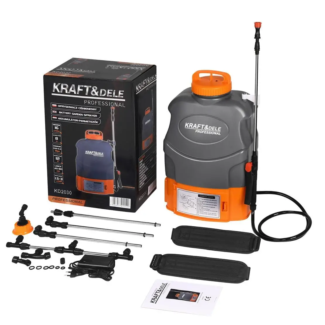 Pompa de stropit cu baterie 16L Kraft&Dele KD2030, pulverizator electric 12V 8Ah cu lance — imaginea 8