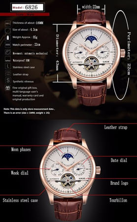 Ceas mecanic automatic, Lige, Elegant, Business, curea din piele