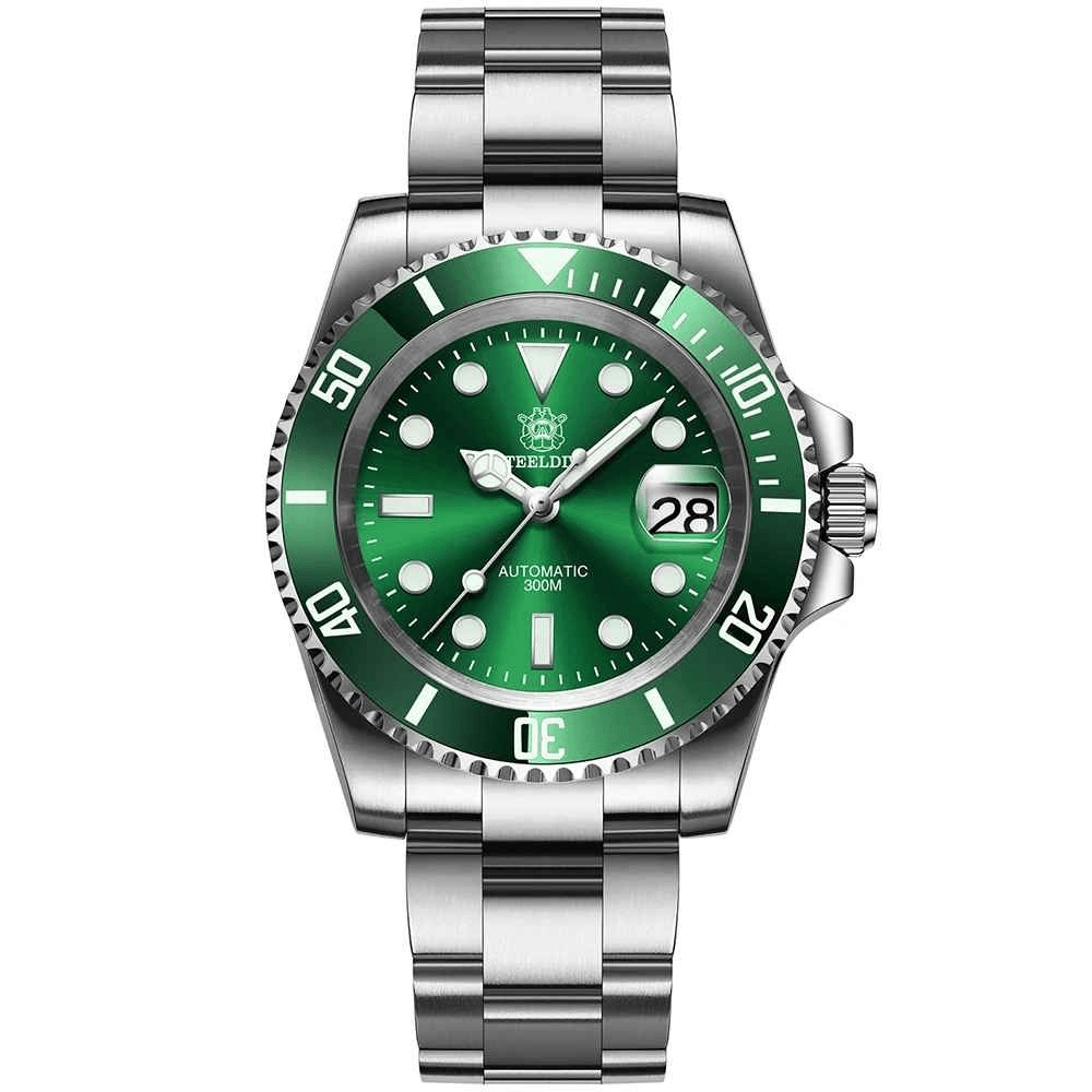 Ceas Scufundari STEELDIVE SD1953, 41mm, Bratara Argintie, Cadran Verde, NH35, Safir, 30ATM