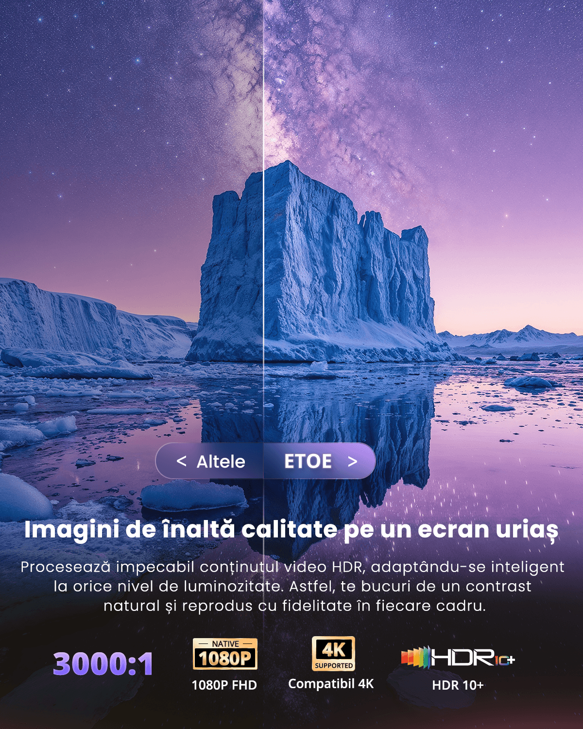 Videoproiector ETOE Starfish 2, autofocus, 500 ANSI, Google TV Chromecast, FullHD 1920x1080p, 300°, 3000:1, Netflix/Youtube, 10W - imagine 5