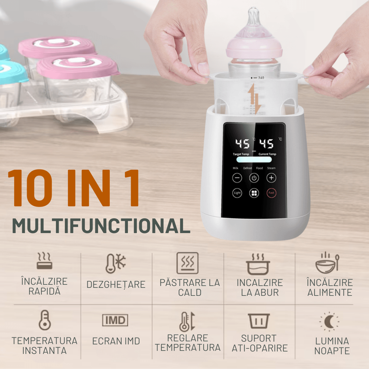 Incalzitor biberoane Multifunctional 6 in 1, Sterilizator electric Qova® cu Ecran tactil, Incalzire Lapte si Alimente - imagine 2