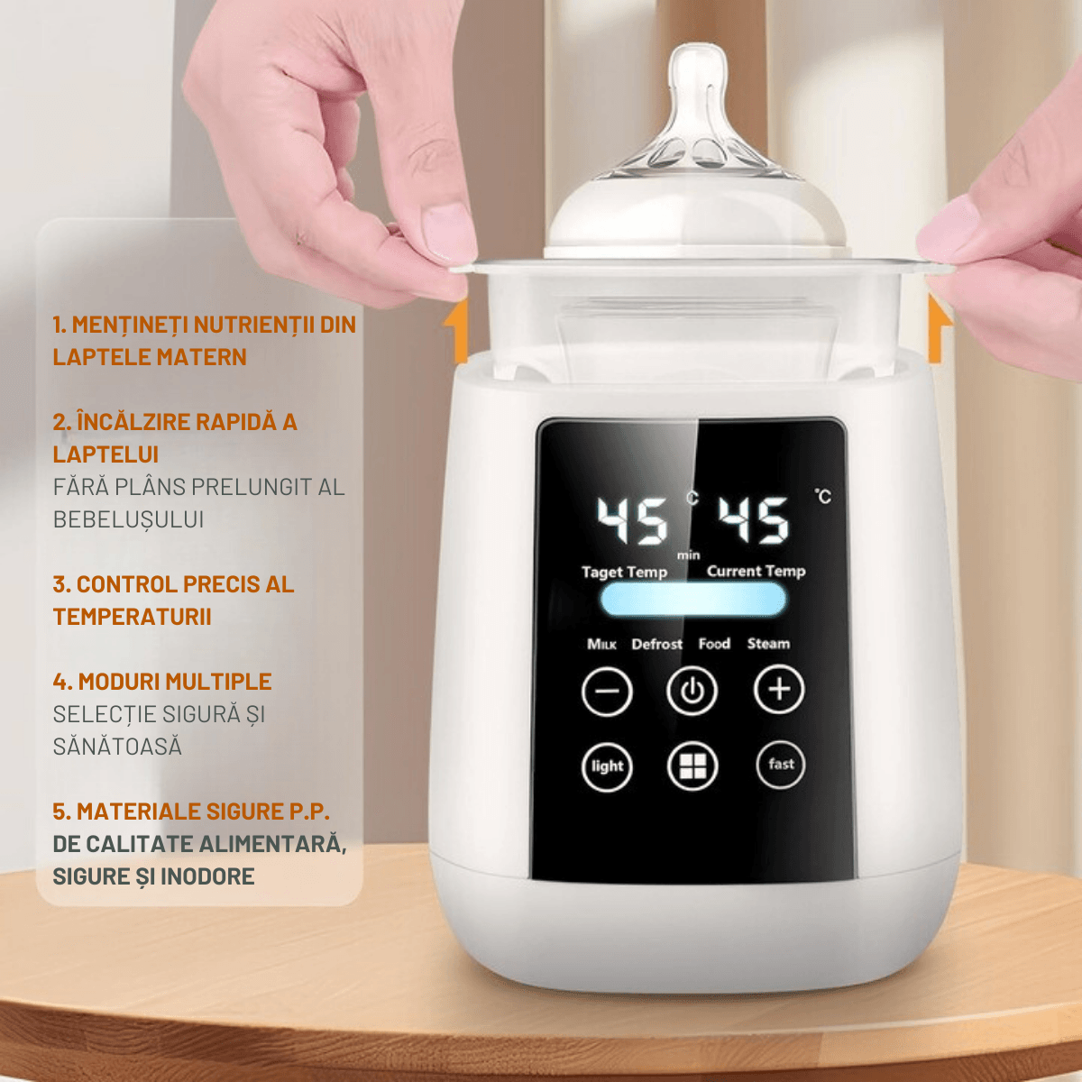 Incalzitor biberoane Multifunctional 6 in 1, Sterilizator electric Qova® cu Ecran tactil, Incalzire Lapte si Alimente - imagine 6