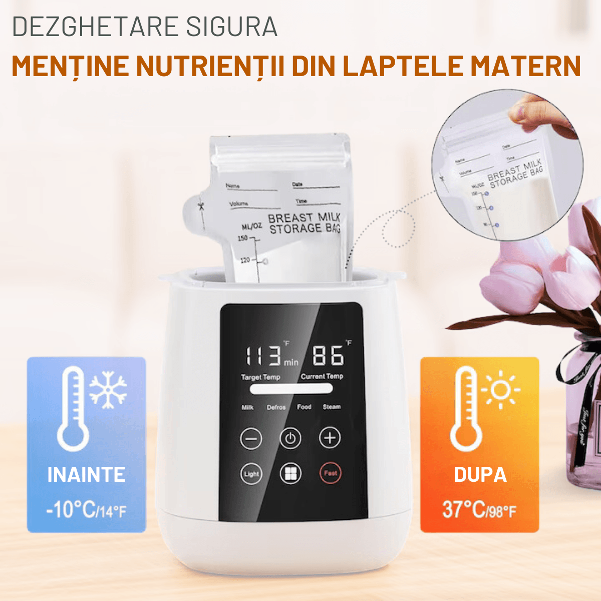 Incalzitor biberoane Multifunctional 6 in 1, Sterilizator electric Qova® cu Ecran tactil, Incalzire Lapte si Alimente - imagine 7