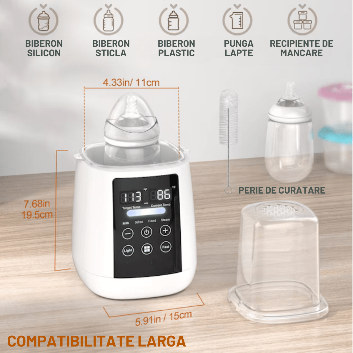 Incalzitor biberoane Multifunctional 6 in 1, Sterilizator electric Qova® cu Ecran tactil, Incalzire Lapte si Alimente - imagine 10