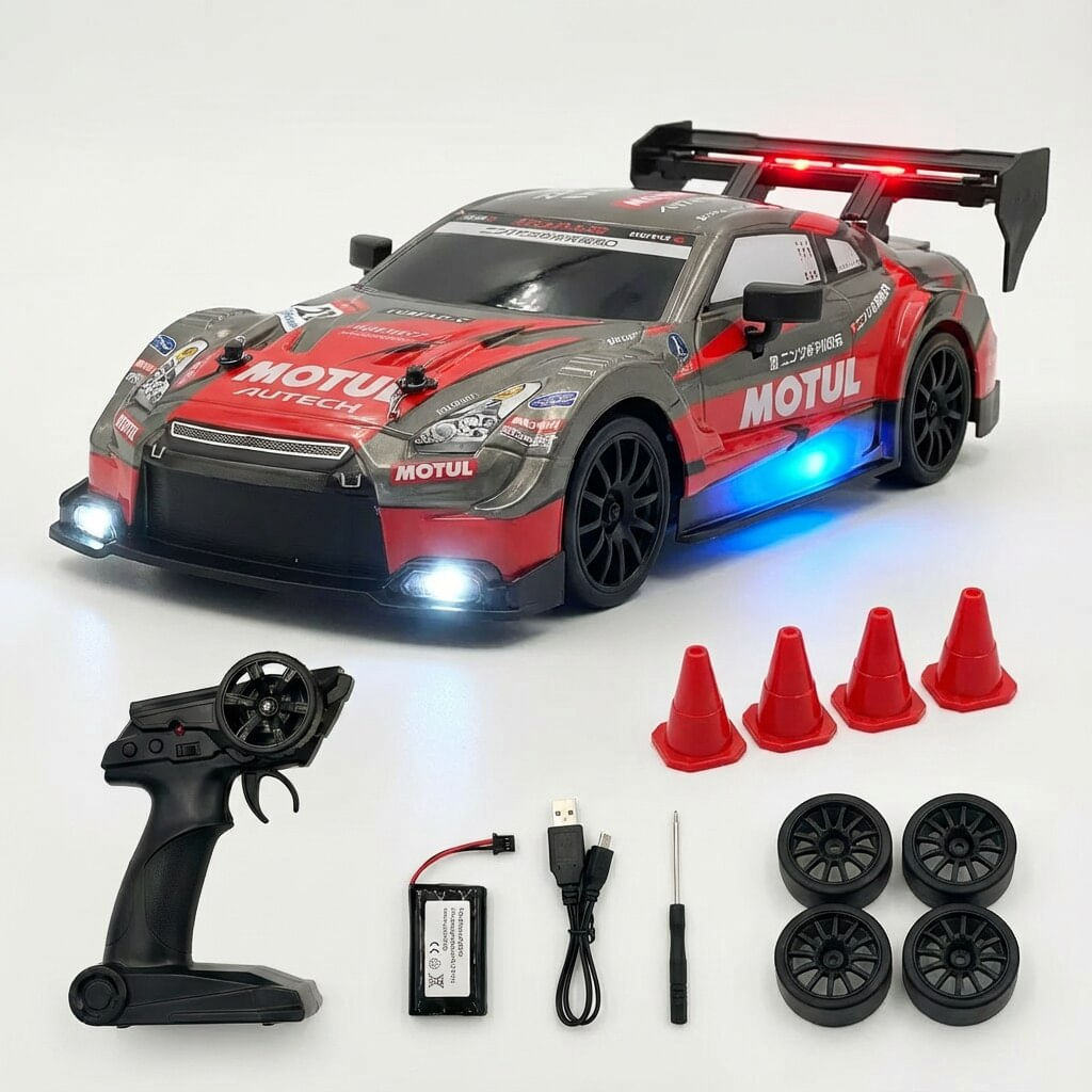 Masina Drift 4×4, lumini LED, 2 seturi de Anvelope, pentru Copii si Adulti, acumulator inclus, 19x8.5x6 cm