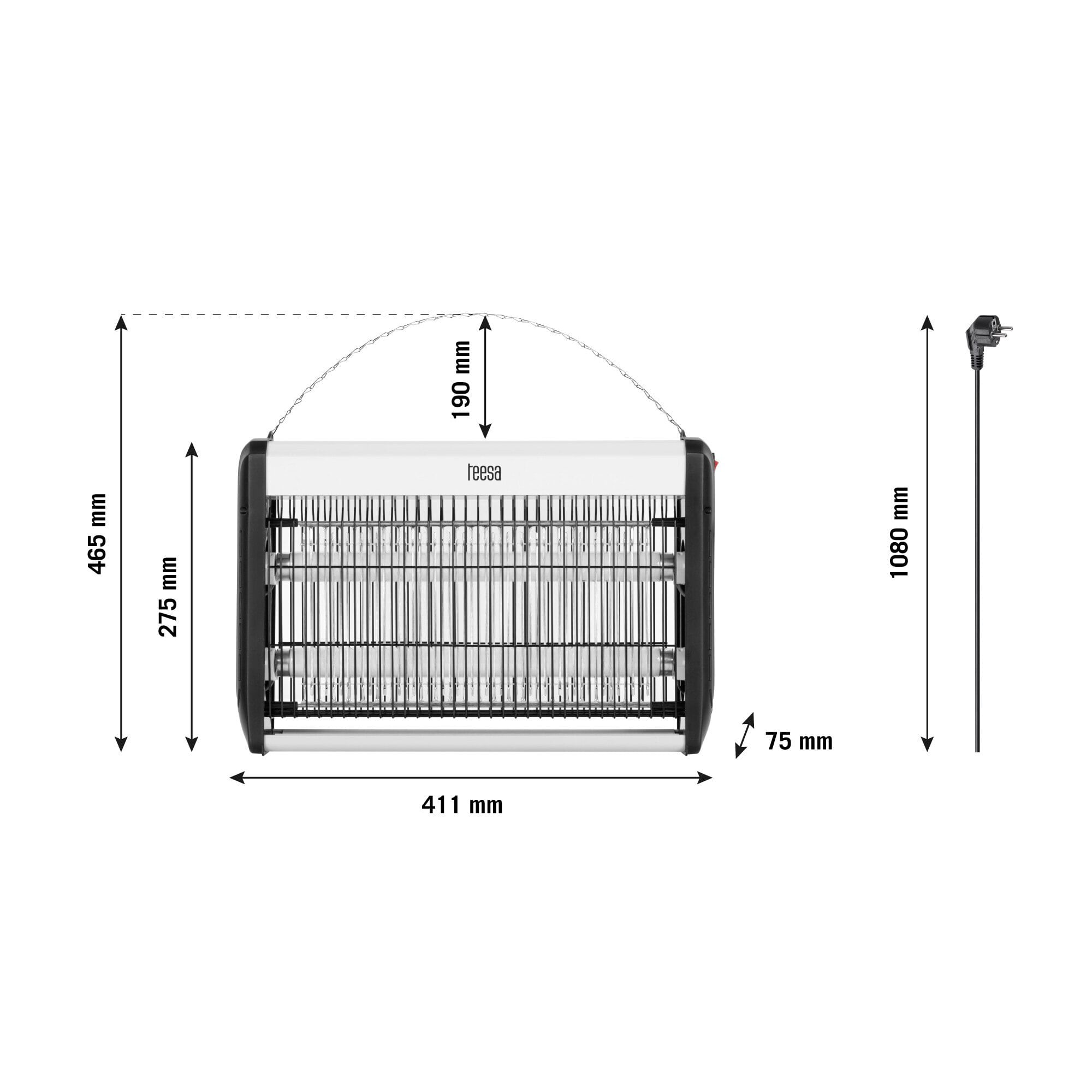 Lampa antidaunatori TEESA 20W, 2 tuburi, 400x71x270mm, alb — imaginea 3