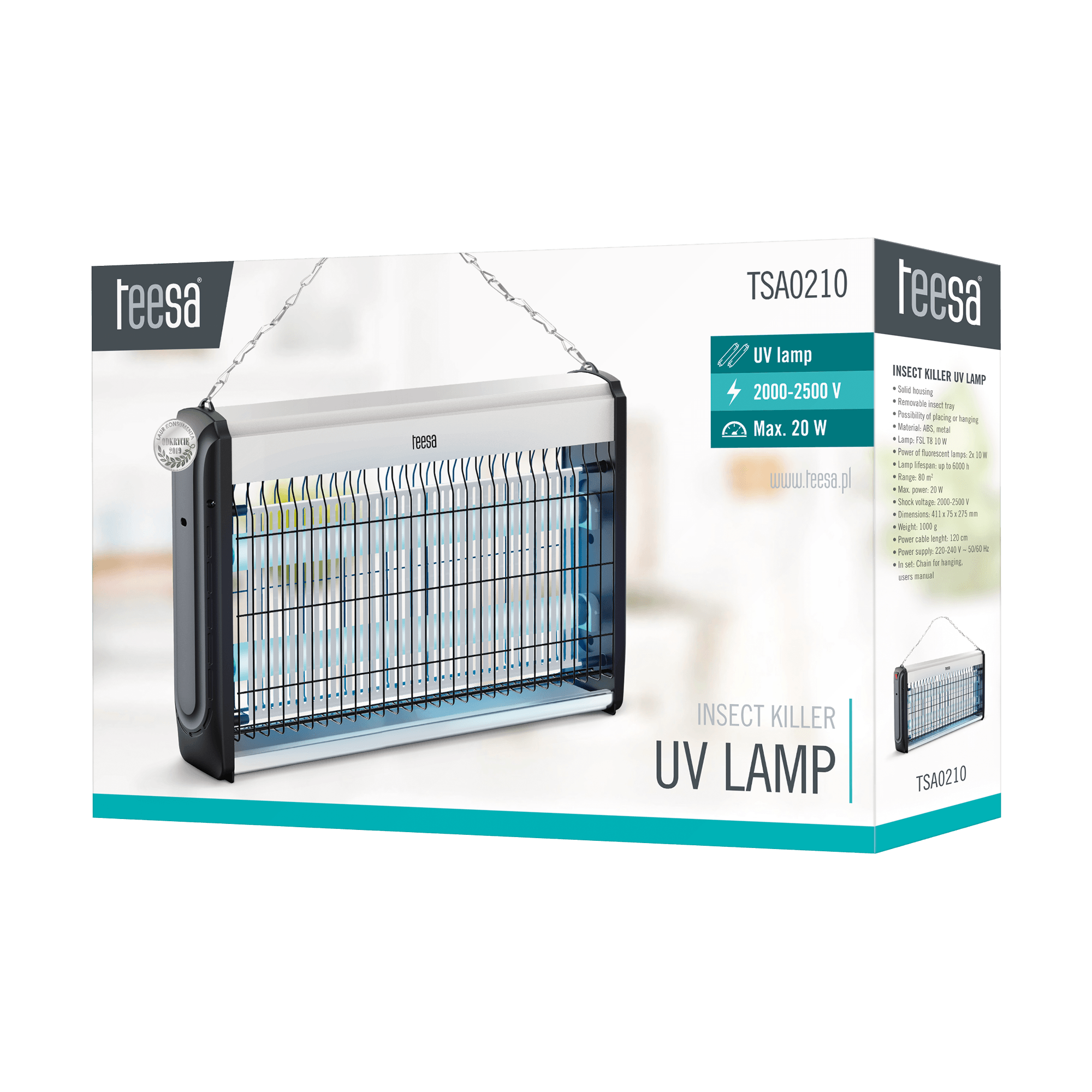 Lampa antidaunatori TEESA 20W, 2 tuburi, 400x71x270mm, alb — imaginea 7