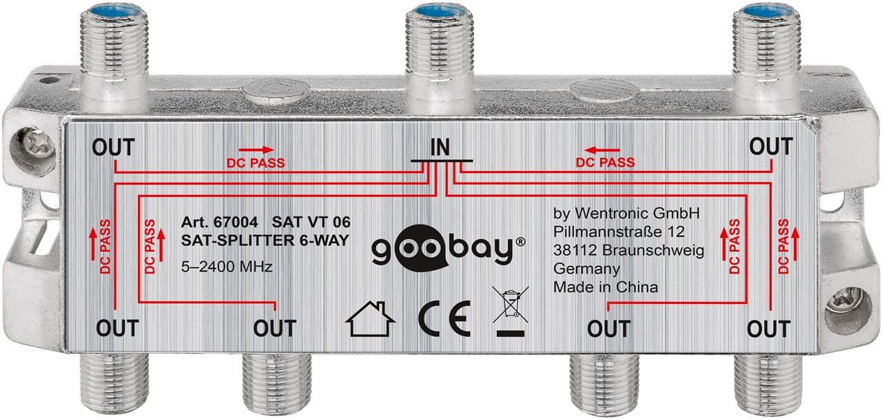 Splitter SAT 6 iesiri pentru dispozitive prin satelit 5-2400MHz Goobay 67004