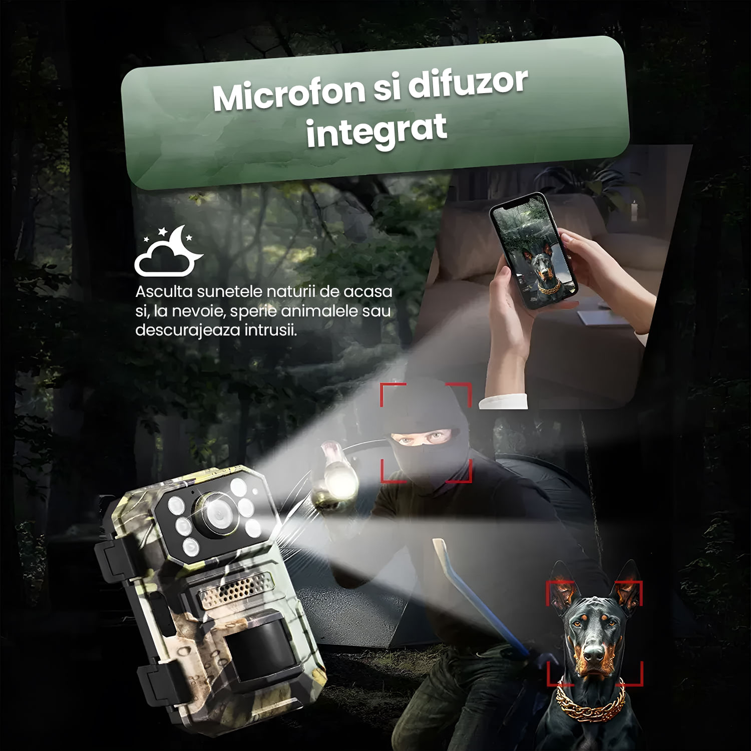 Camera de Vanatoare Solara 4G TECHNOVICI, 128GB, Video 1080P, Foto 3MP, Detectie PIR, Vedere Nocturna IR
