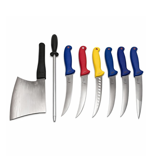 Set cutite profesionale macelarie 8 piese, DEPOX®, otel inoxidabil, multicolor — imaginea 3