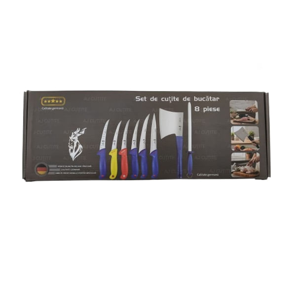 Set cutite profesionale macelarie 8 piese, DEPOX®, otel inoxidabil, multicolor — imaginea 8