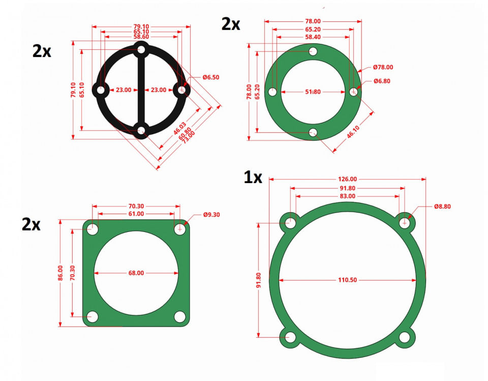 Set complet de 7 garnituri cap compresor de aer cu 2 cilindri de 51mm CH094 Mode.17(A) — imaginea 6