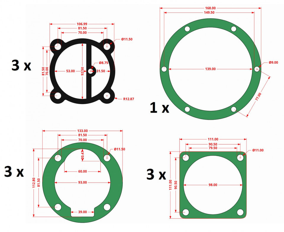 Set garnituri cap compresor de aer V 3x90mm CH093 Mod.16(G) — imaginea 7
