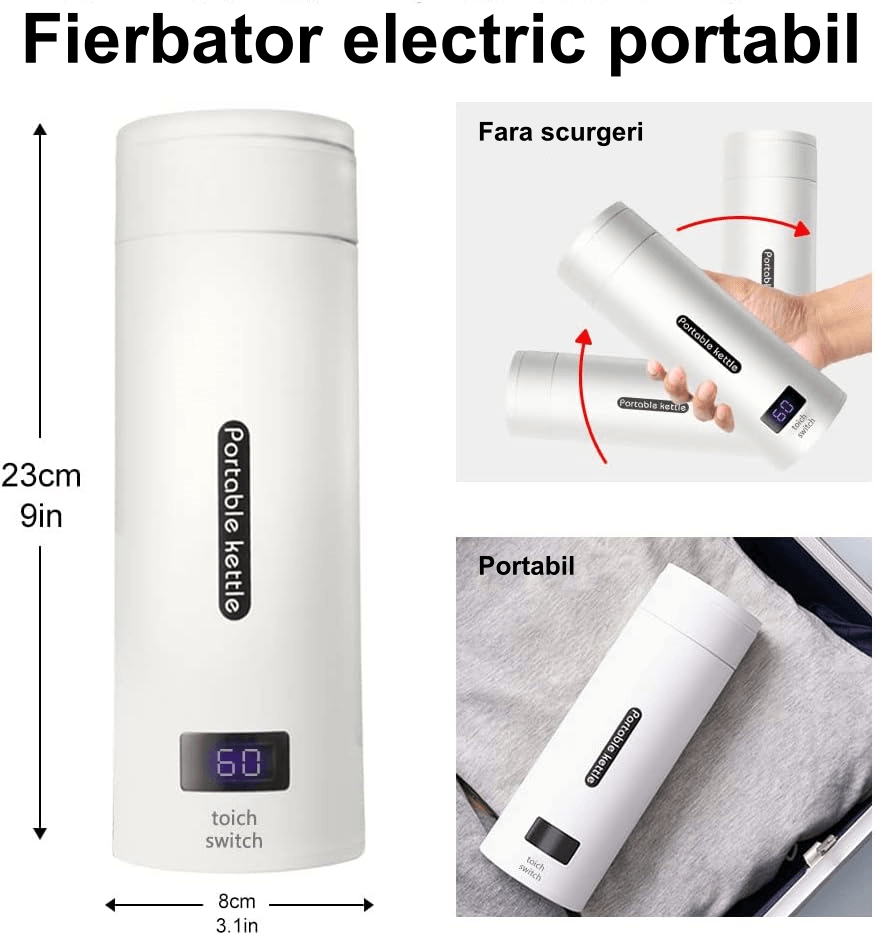 Fierbator Electric Portabil, Luxofia, Termos, 450 ml, 4 Temperaturi Presetate, Fierbere Rapida, Interior Otel Inoxidabil - imagine 3