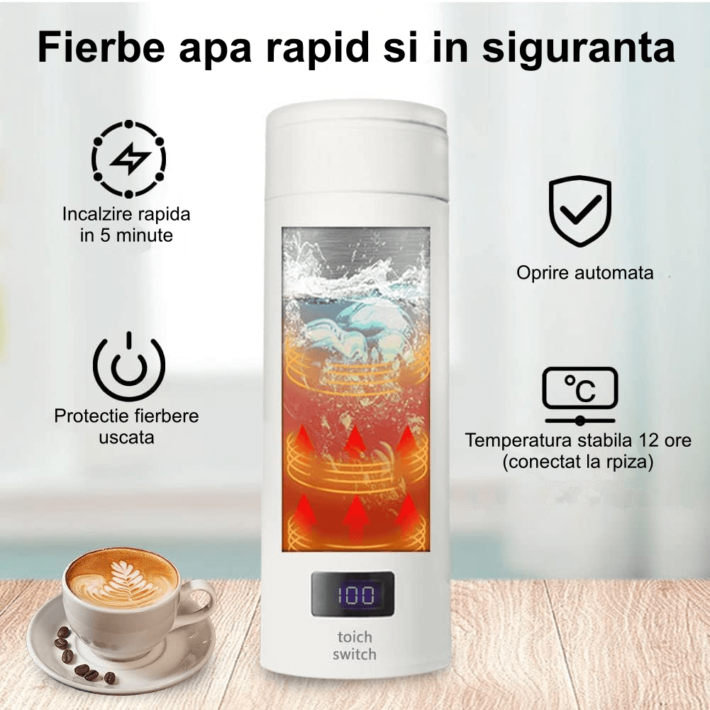 Fierbator Electric Portabil, Luxofia, Termos, 450 ml, 4 Temperaturi Presetate, Fierbere Rapida, Interior Otel Inoxidabil - imagine 5
