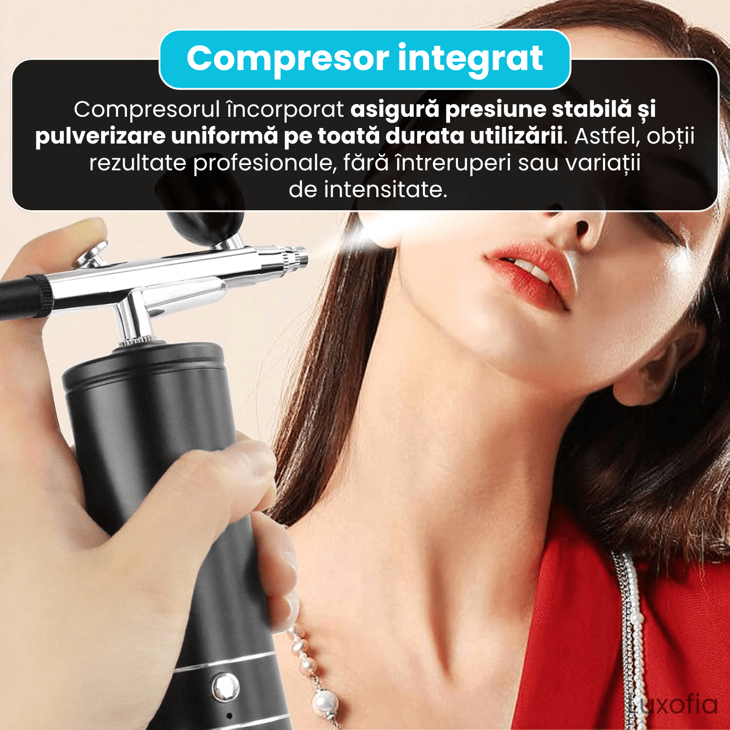 Aerograf portabil profesional, Luxofia, compresor integrat, duza 0.3 mm, 950 mAh, set complet - imagine 3