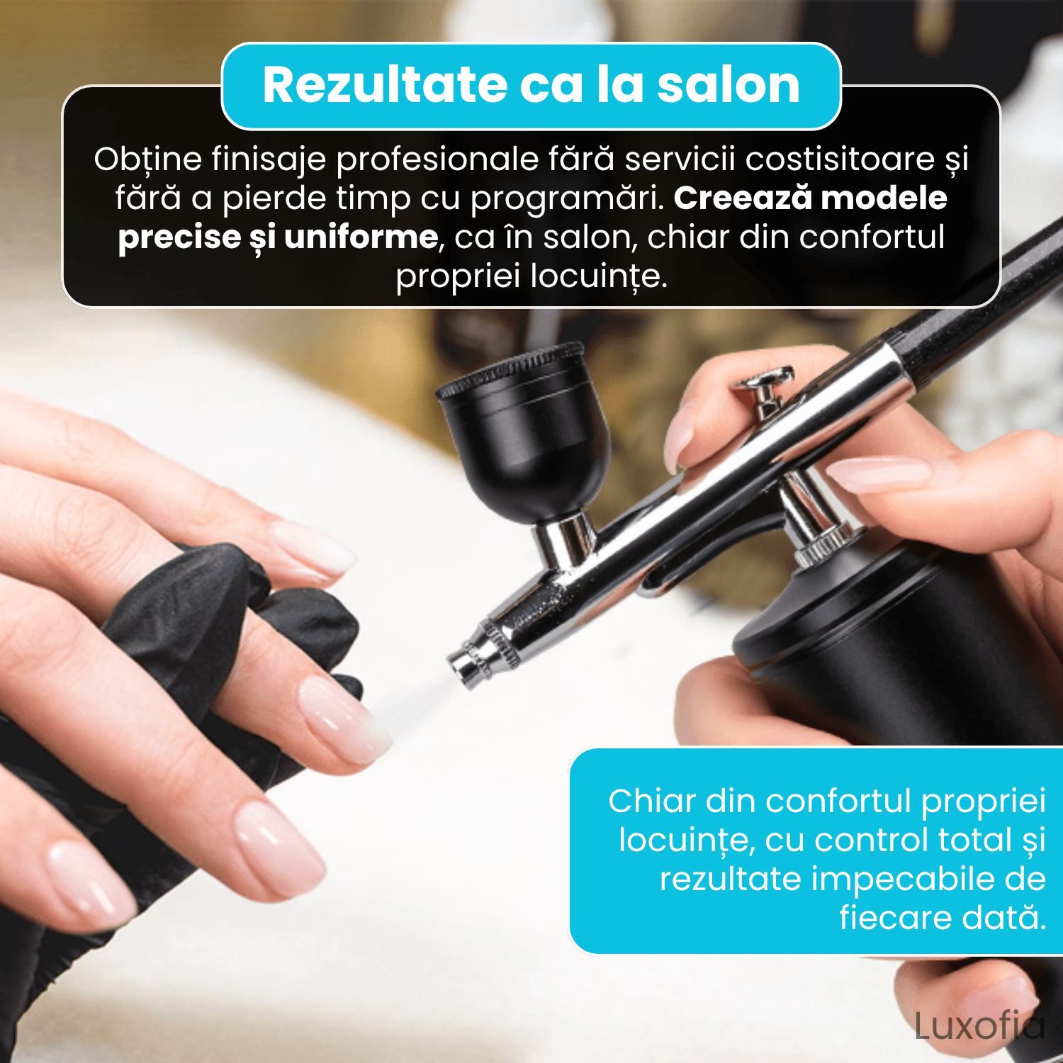 Aerograf portabil profesional, Luxofia, compresor integrat, duza 0.3 mm, 950 mAh, set complet - imagine 6