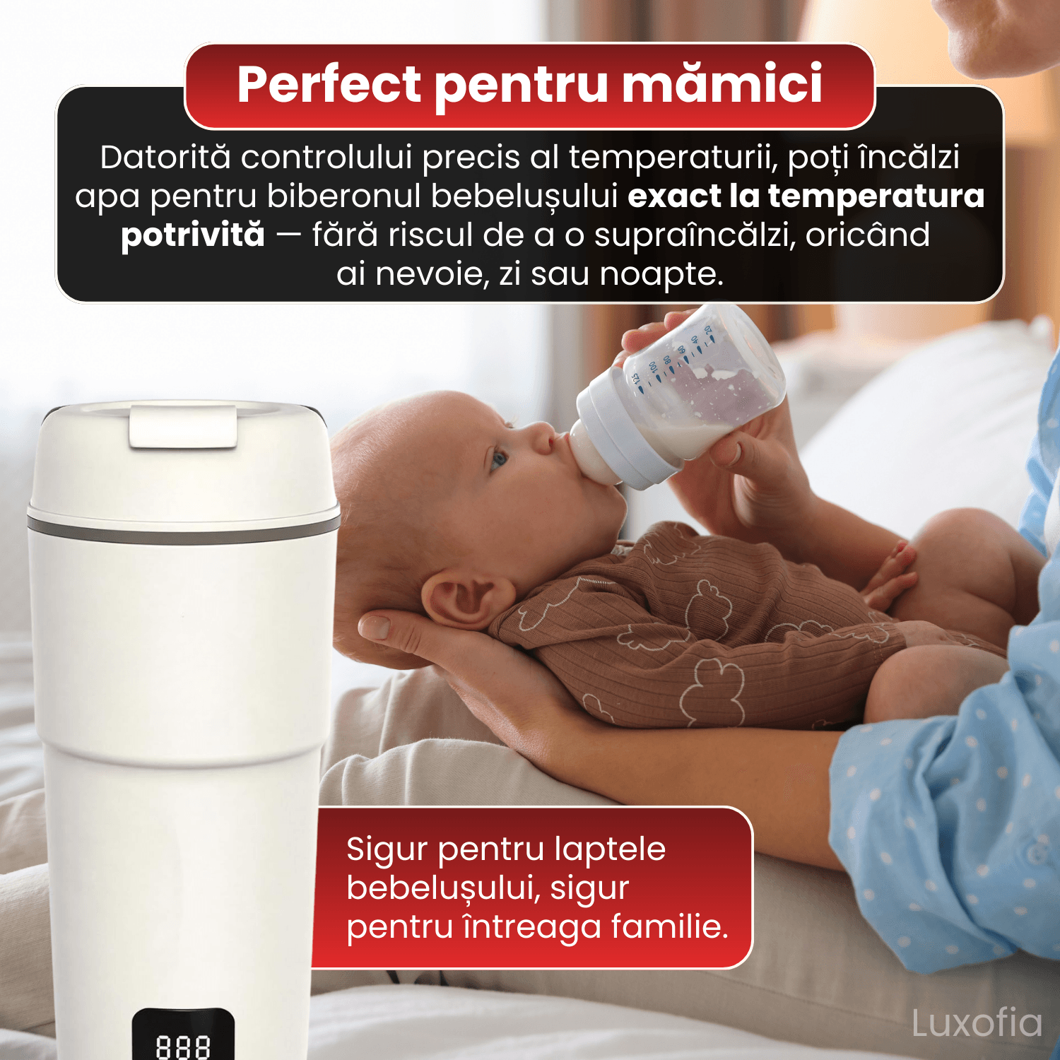 Fierbator electric portabil, Luxofia, 350ml, afisaj digital, 4 trepte de temperatura 45-60-80-100°C, oprire automata - imagine 4