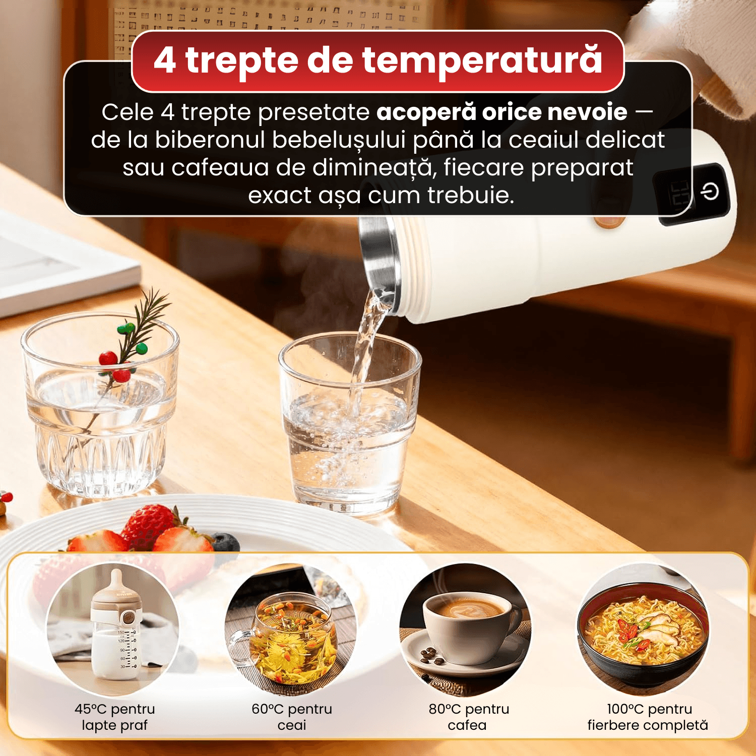 Fierbator electric portabil, Luxofia, 350ml, afisaj digital, 4 trepte de temperatura 45-60-80-100°C, oprire automata - imagine 5