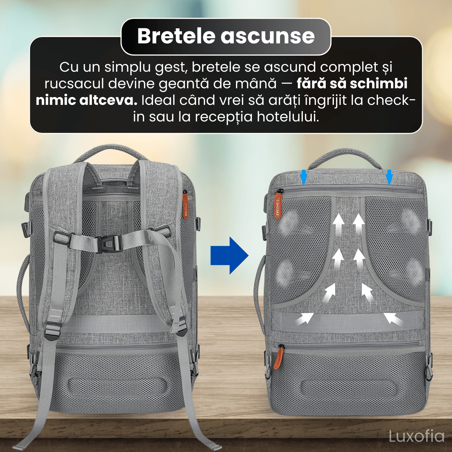 Rucsac de calatorie, Luxofia, 40L, bagaj de mana aprobat pentru zbor, port USB, include 3 cuburi de ambalare, verde - imagine 5