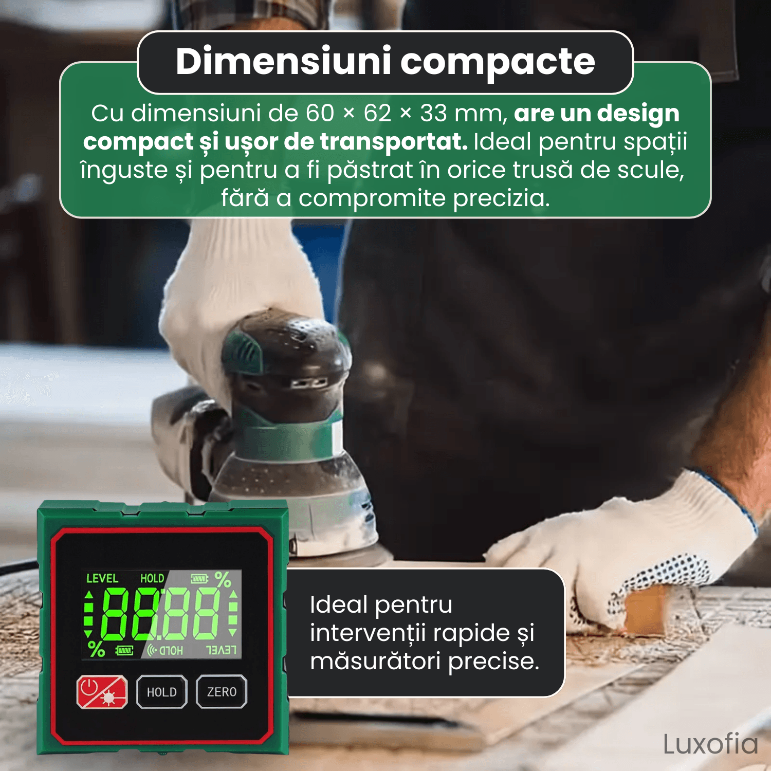 Inclinometru digital portabil cu laser, Luxofia, 360°, 4 laturi magnetice, masurare relativa si absoluta, precizie ±0.2° - imagine 5