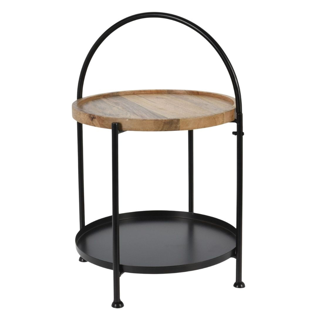 Masuta de cafea, rotunda, din lemn si metal cu doua niveluri, 39×39×55 cm — imaginea 3